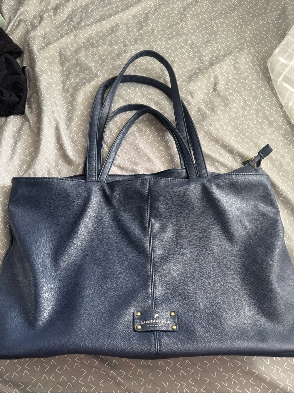 London Fog Navy Pebble-Texture Tote with Dual Handles